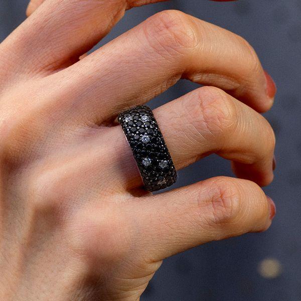 Black Sapphire Eternity Wedding Band - Five Row Sterling Silver Ring for Women