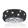 Black Sapphire Eternity Wedding Band - Five Row Sterling Silver Ring for Women