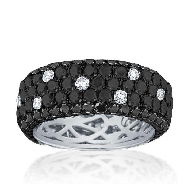 Black Sapphire Eternity Wedding Band - Five Row Sterling Silver Ring for Women