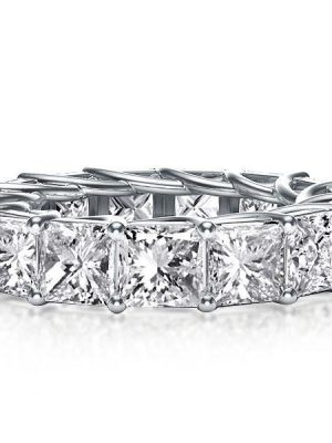 Princess Cut White Sapphire Eternity Band - Sterling Silver Anniversary Wedding Ring