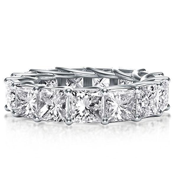 Princess Cut White Sapphire Eternity Band - Sterling Silver Anniversary Wedding Ring
