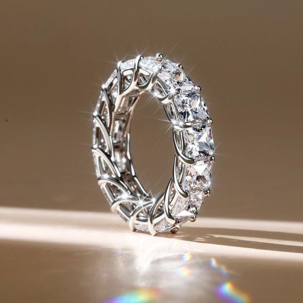 Princess Cut White Sapphire Eternity Band - Sterling Silver Anniversary Wedding Ring