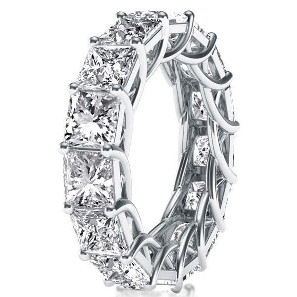 Princess Cut White Sapphire Eternity Band - Sterling Silver Anniversary Wedding Ring