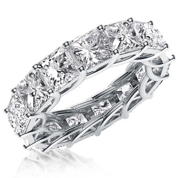 Princess Cut White Sapphire Eternity Band - Sterling Silver Anniversary Wedding Ring