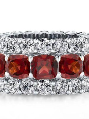 Garnet Cushion Cut Sterling Silver Wedding Band - 6.25 CT. TW.