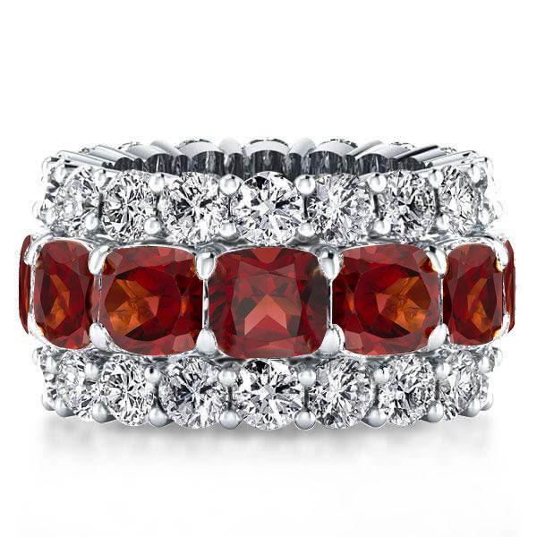 Garnet Cushion Cut Sterling Silver Wedding Band - 6.25 CT. TW.