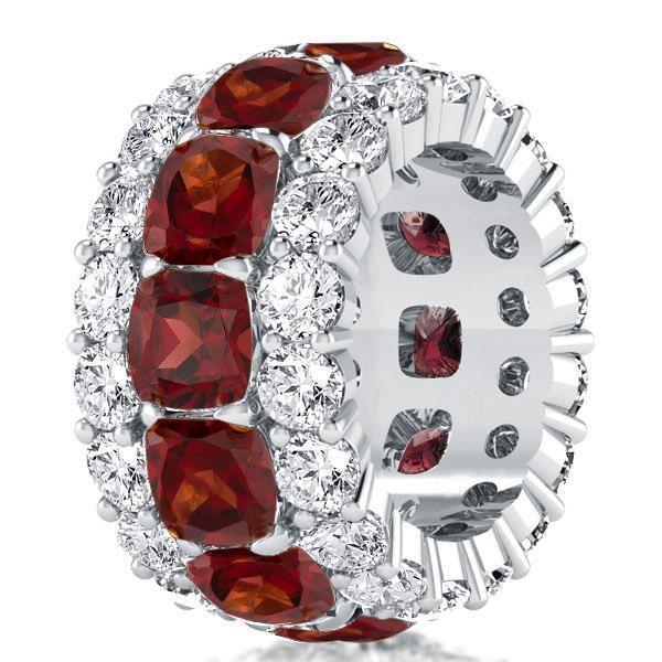 Garnet Cushion Cut Sterling Silver Wedding Band - 6.25 CT. TW.