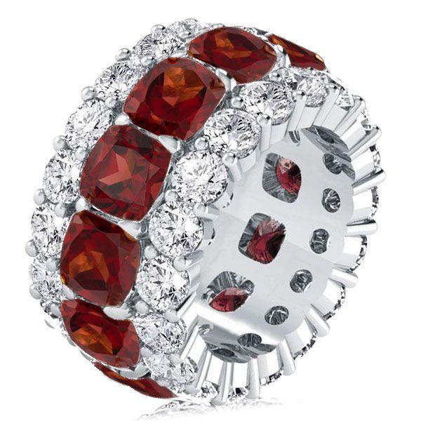 Garnet Cushion Cut Sterling Silver Wedding Band - 6.25 CT. TW.