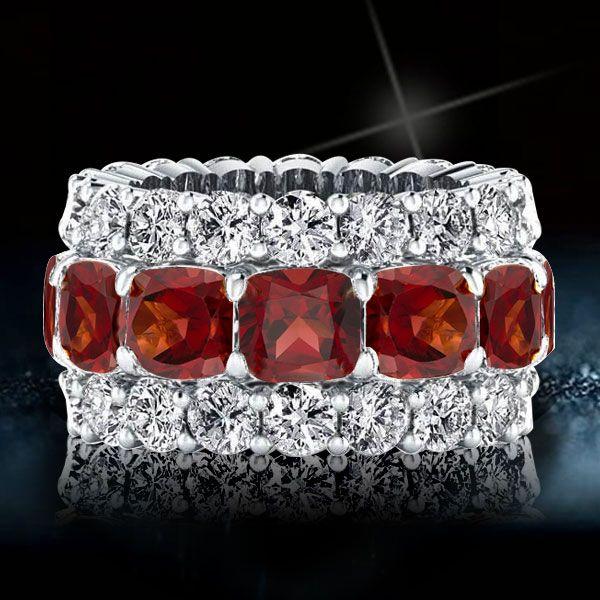 Garnet Cushion Cut Sterling Silver Wedding Band - 6.25 CT. TW.