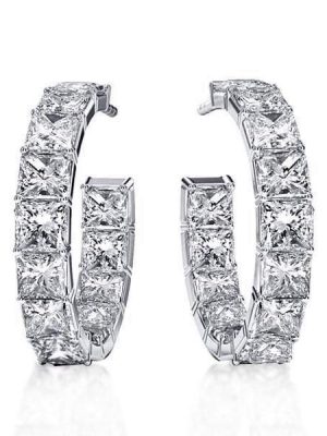 Sterling Silver Princess Cut Hoop Earrings, 10.92 CT. TW. Gemstone