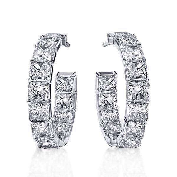 Sterling Silver Princess Cut Hoop Earrings, 10.92 CT. TW. Gemstone