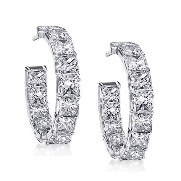 Sterling Silver Princess Cut Hoop Earrings, 10.92 CT. TW. Gemstone