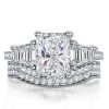 Three Stone Created White Sapphire Sterling Silver Bridal Set