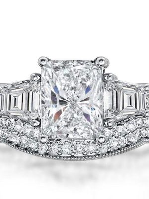 Three Stone Created White Sapphire Sterling Silver Bridal Set