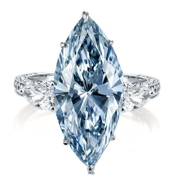 Three Stone Marquise Cut Blue Engagement Ring in 925 Sterling Silver with 7.94 CT Center Stone