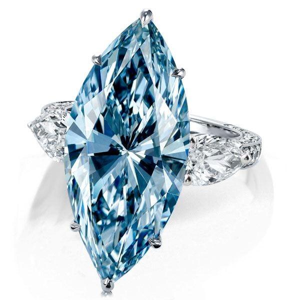 Three Stone Marquise Cut Blue Engagement Ring in 925 Sterling Silver with 7.94 CT Center Stone