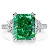 Radiant Cut Emerald Green Sterling Silver Engagement Ring