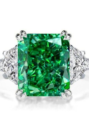 Radiant Cut Emerald Green Sterling Silver Engagement Ring