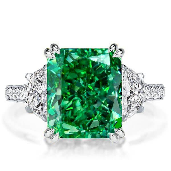 Radiant Cut Emerald Green Sterling Silver Engagement Ring