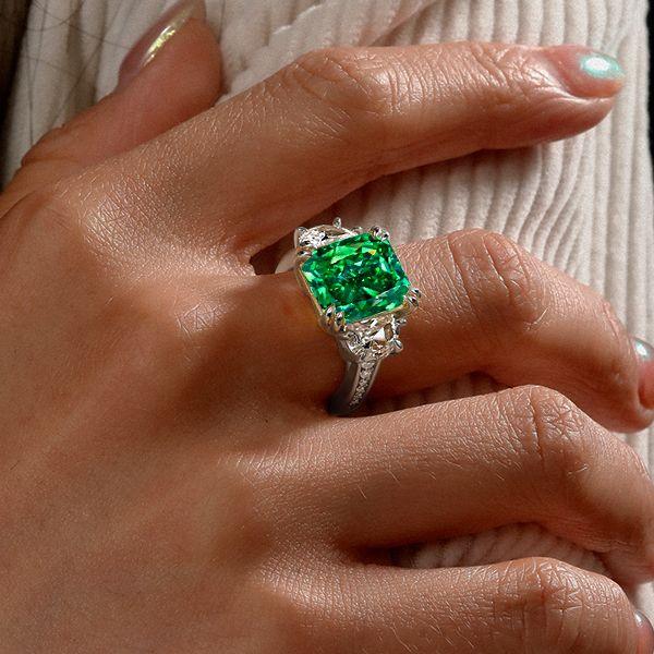Radiant Cut Emerald Green Sterling Silver Engagement Ring