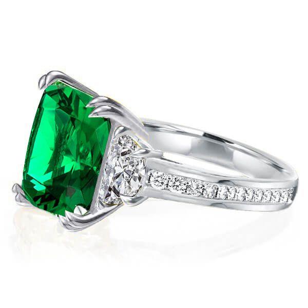 Radiant Cut Emerald Green Sterling Silver Engagement Ring