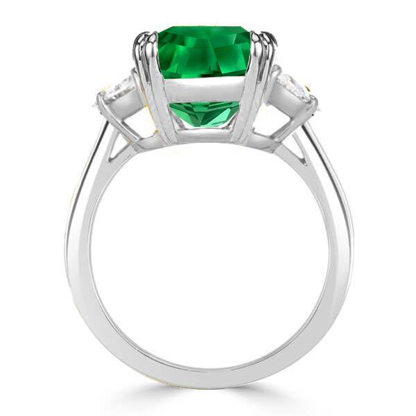 Radiant Cut Emerald Green Sterling Silver Engagement Ring