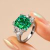 Radiant Cut Emerald Green Sterling Silver Engagement Ring