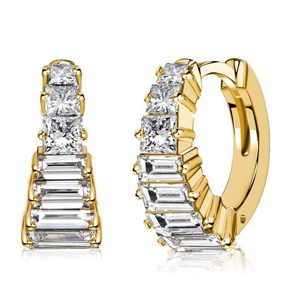 Art Deco White Sapphire Hoop Earrings in 18K Gold Plated Sterling Silver