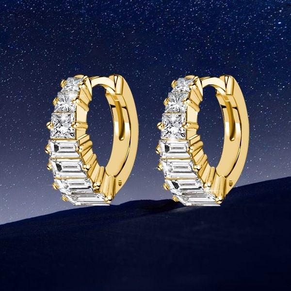 Art Deco White Sapphire Hoop Earrings in 18K Gold Plated Sterling Silver