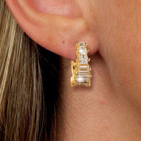 Art Deco White Sapphire Hoop Earrings in 18K Gold Plated Sterling Silver