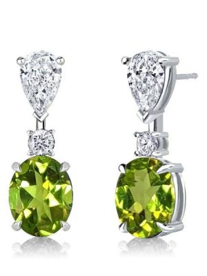 Oval Cut Peridot Drop Earrings for Women in 925 Sterling Silver