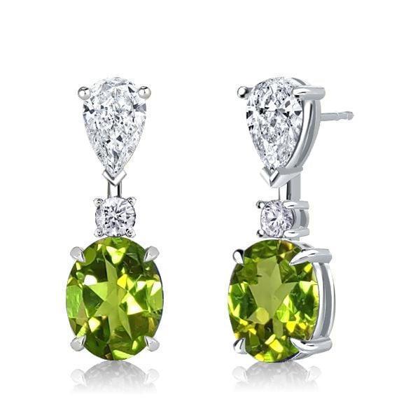 Oval Cut Peridot Drop Earrings for Women in 925 Sterling Silver