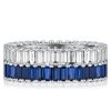 Baguette Cut Blue & White Sapphire Multi-Row Wedding Band in Sterling Silver