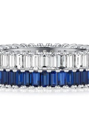 Baguette Cut Blue & White Sapphire Multi-Row Wedding Band in Sterling Silver