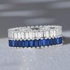 Baguette Cut Blue & White Sapphire Multi-Row Wedding Band in Sterling Silver