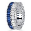Baguette Cut Blue & White Sapphire Multi-Row Wedding Band in Sterling Silver
