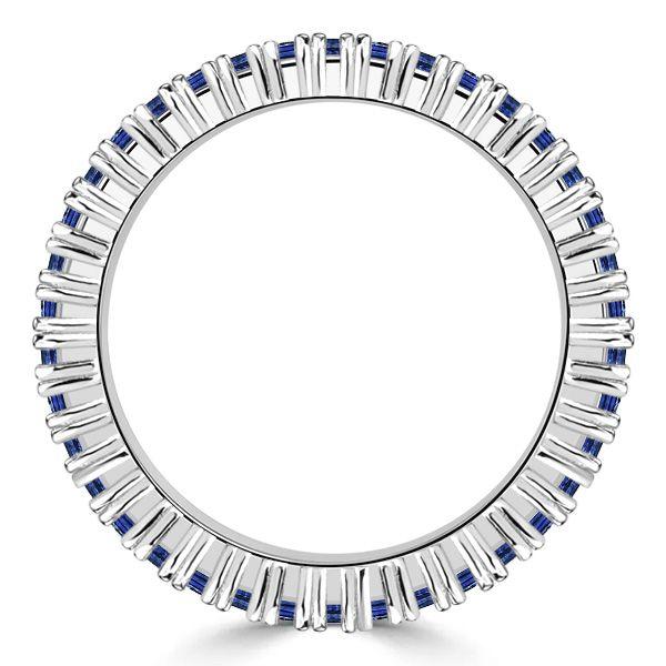 Baguette Cut Blue & White Sapphire Multi-Row Wedding Band in Sterling Silver