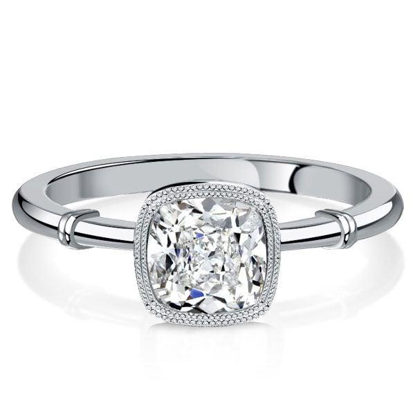 Cushion Cut Engagement Ring with Milgrain Bezel Setting in Sterling Silver
