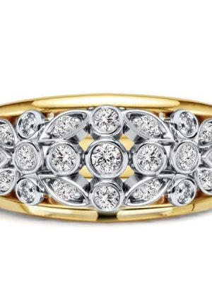 Two Tone Bezel Setting Ring | Round Cut Half Eternity Band | Sterling Silver Anniversary Gift