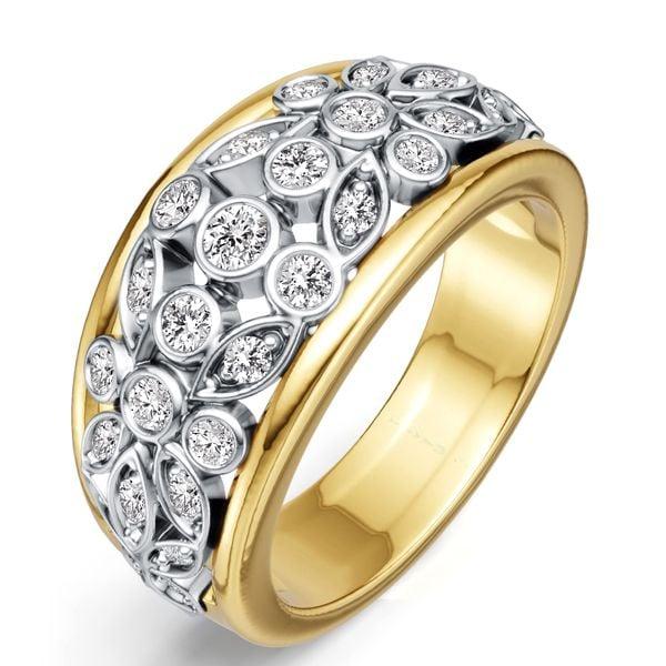 Two Tone Bezel Setting Ring | Round Cut Half Eternity Band | Sterling Silver Anniversary Gift