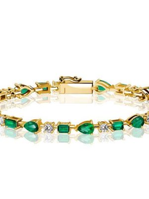 Golden Emerald Green Pear Cut Bracelet - 18K Gold Plated Sterling Silver Wedding Jewelry