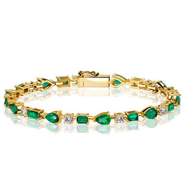 Golden Emerald Green Pear Cut Bracelet - 18K Gold Plated Sterling Silver Wedding Jewelry