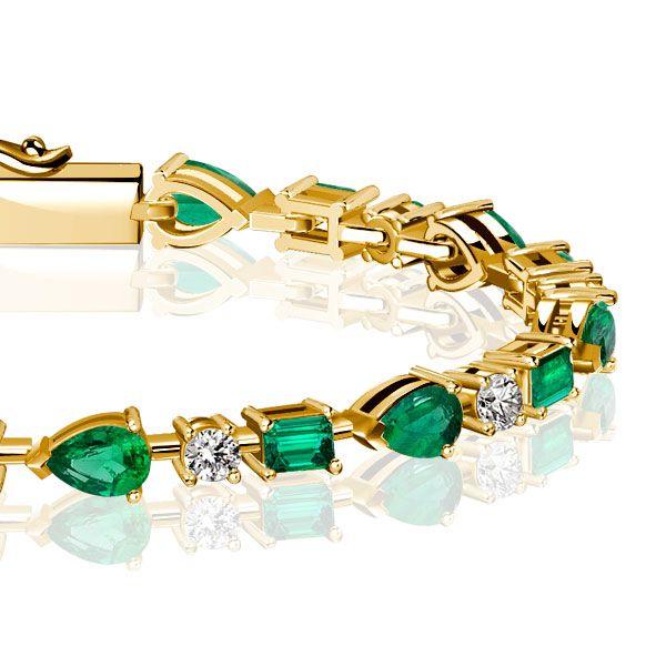 Golden Emerald Green Pear Cut Bracelet - 18K Gold Plated Sterling Silver Wedding Jewelry