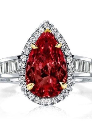 3.40 CTW Pear Cut Garnet Engagement Ring in Sterling Silver with Gold Plating