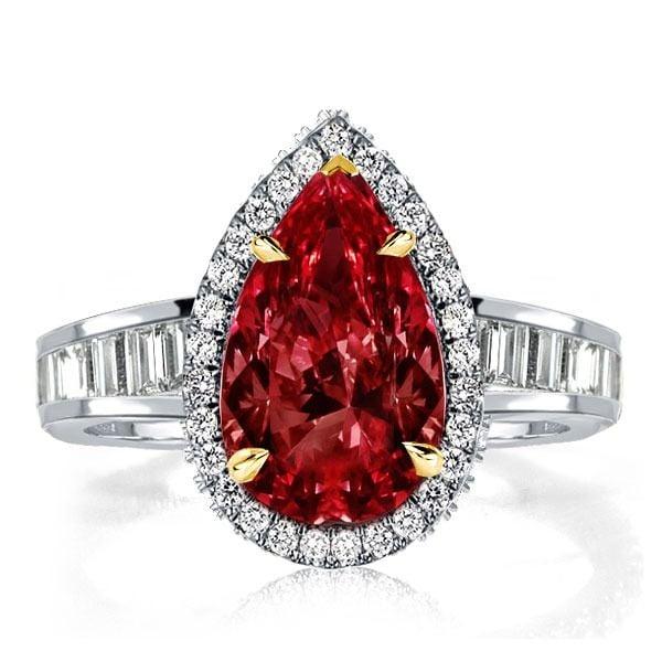 3.40 CTW Pear Cut Garnet Engagement Ring in Sterling Silver with Gold Plating