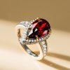 3.40 CTW Pear Cut Garnet Engagement Ring in Sterling Silver with Gold Plating