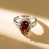 3.40 CTW Pear Cut Garnet Engagement Ring in Sterling Silver with Gold Plating