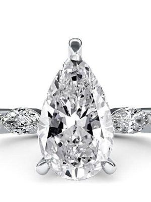 Pear Cut Created White Sapphire Eternity Engagement Ring in Sterling Silver