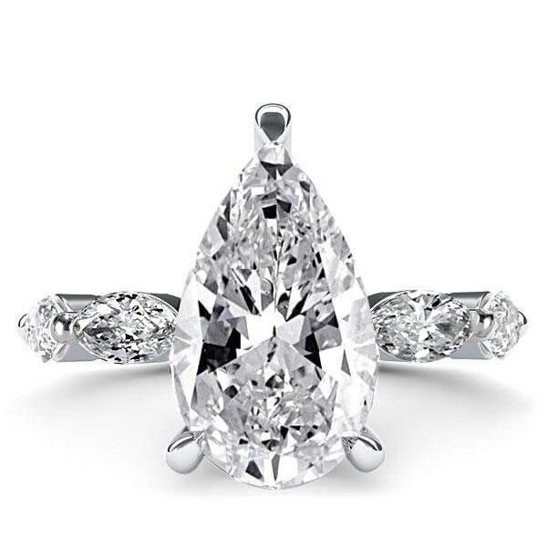 Pear Cut Created White Sapphire Eternity Engagement Ring in Sterling Silver