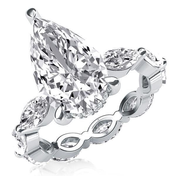 Pear Cut Created White Sapphire Eternity Engagement Ring in Sterling Silver